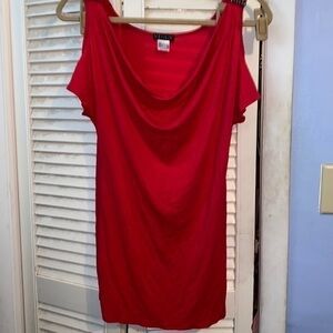 VENUS Red Draped Neck Cold-Shoulder Top